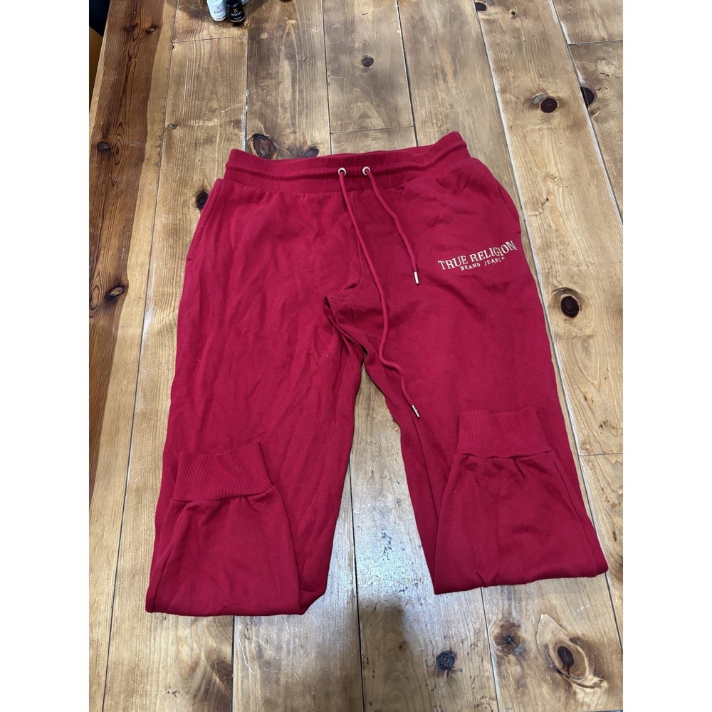 True Religion Men's Red Activewear Jogger Sweatpants Size M/M Drawstring Cuffs